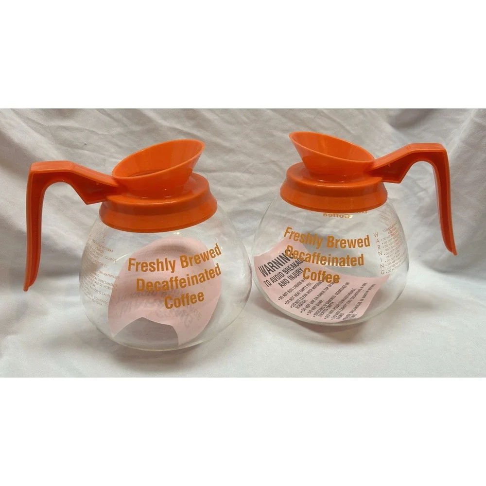 Bloomfield Decaf Orange Handle Glass Coffee Pots Lot of Two New